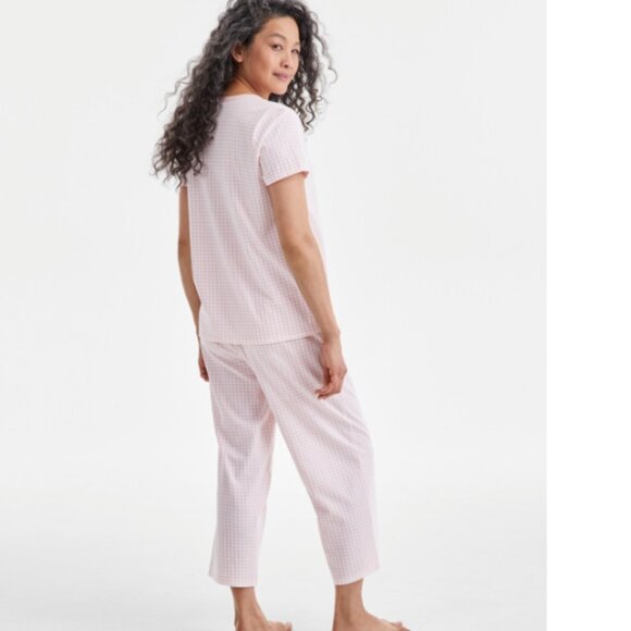 Charter Club Women's 2-Pc. Cotton Printed Cropped Pajamas Set Pink Size XL 7256 - Picture 2 of 2